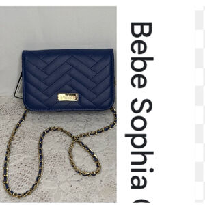 NWT Bebe Sophia blue quilted crossbody with chain strap